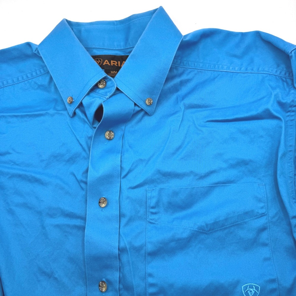 Ariat Button Down Shirt Men's Medium Blue Long Sleeve Western Workwear Twill
